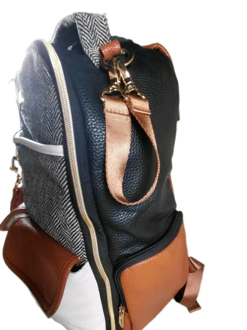 Itzy Ritzy Boss Gray Herringbone & Brown Coffee & Cream Diaper Backpack